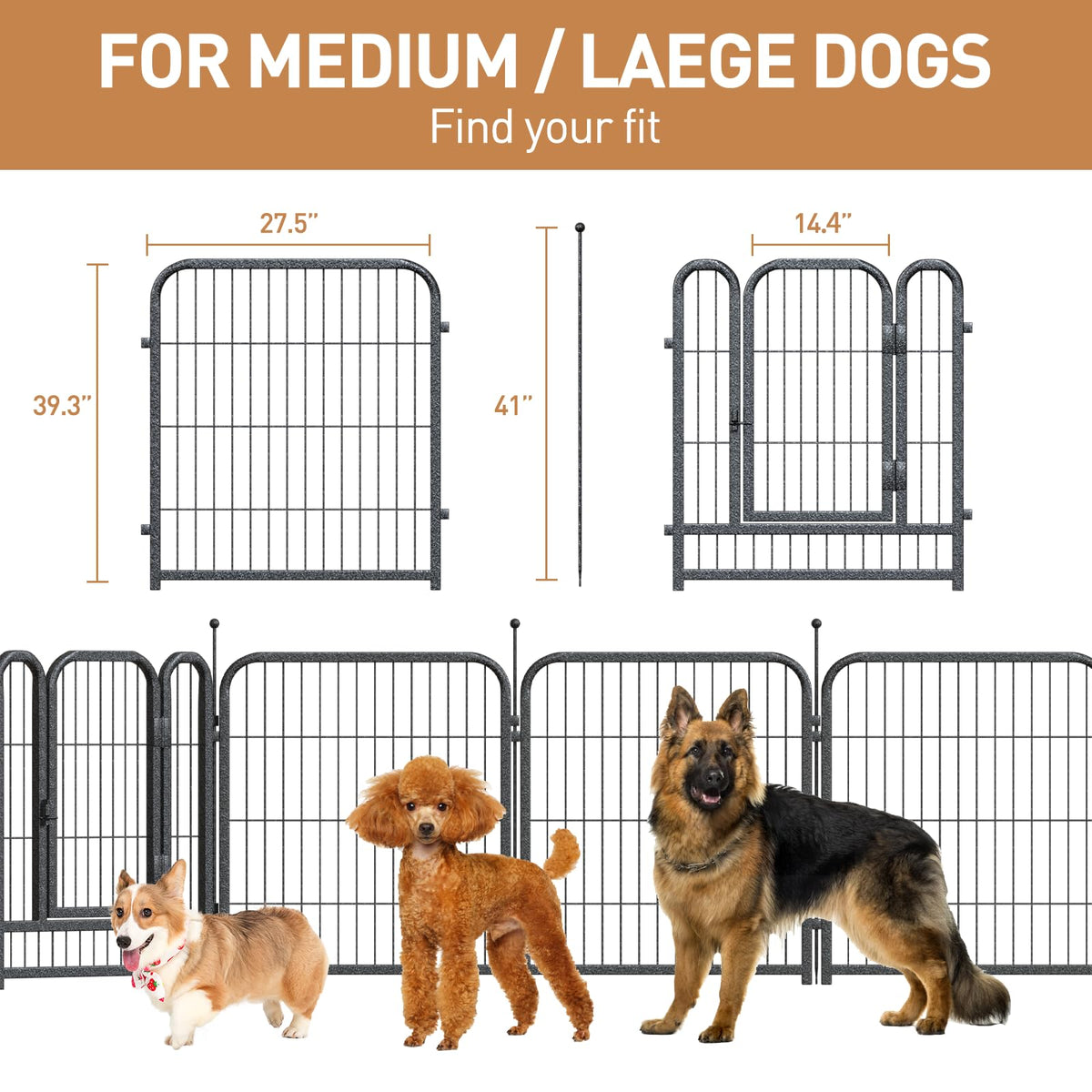40in 16 Panels Heavy Duty Metal Dog Playpen P4084
