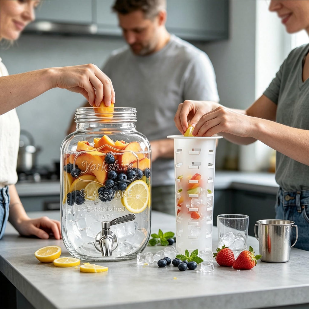 1 Gallon Glass Drink Dispenser with Stand, 2 Pack Beverage Dispenser with Spigot A80882