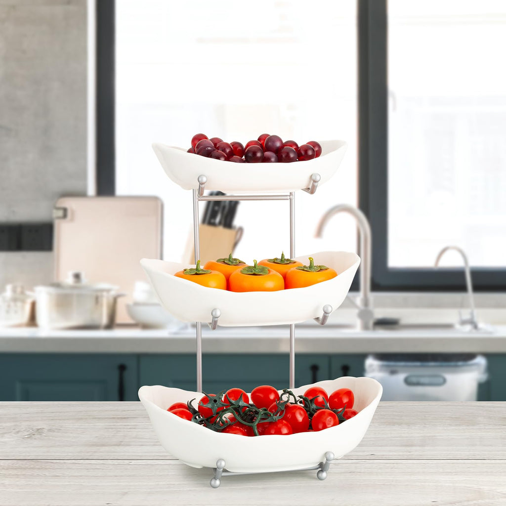 3 Tier Ceramic Fruit Bowl with Metal Stand D168