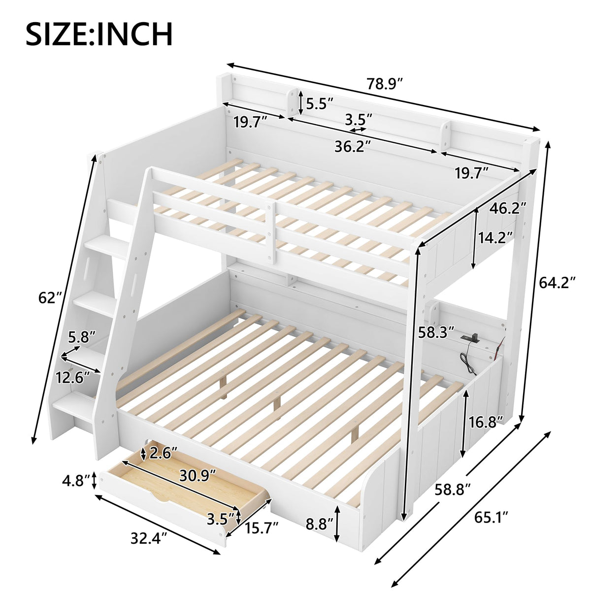 Twin Over Full Bunk Bed with Storage Shelves Q1694