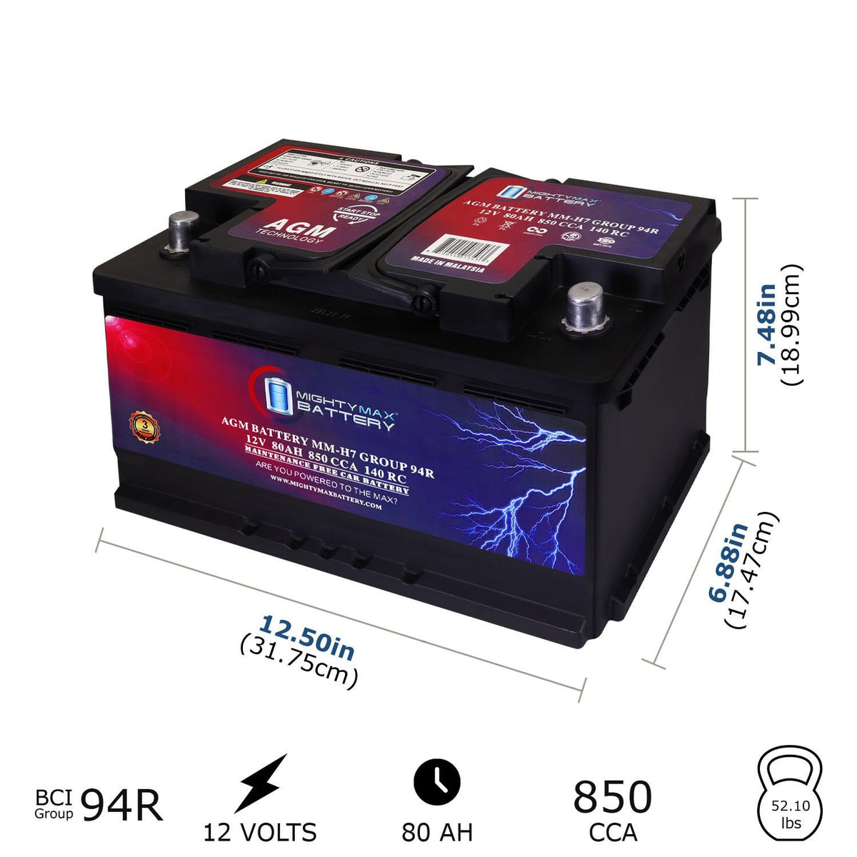 12V 80AH 850 CCA Replacement Battery K814