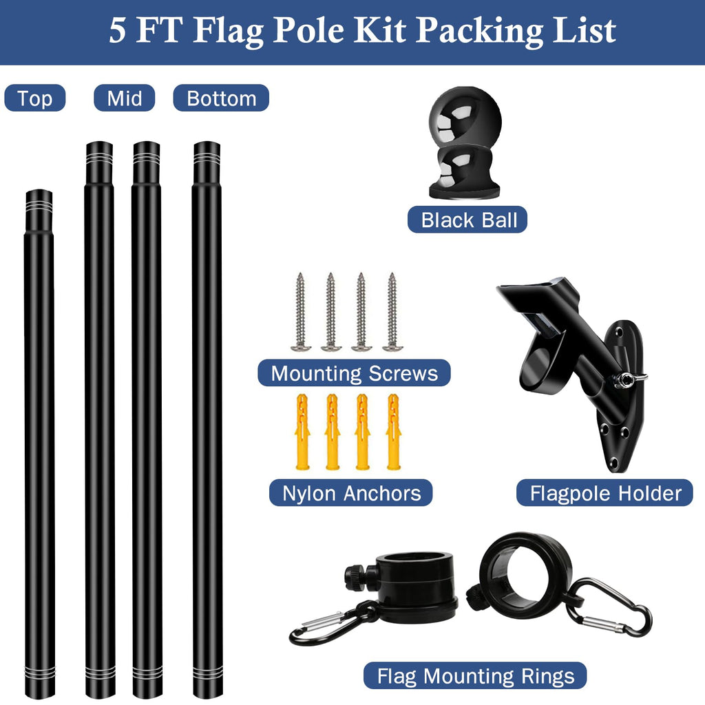 5FT Stainless Steel Wall Mounted Flag Pole Kit with Holder H803