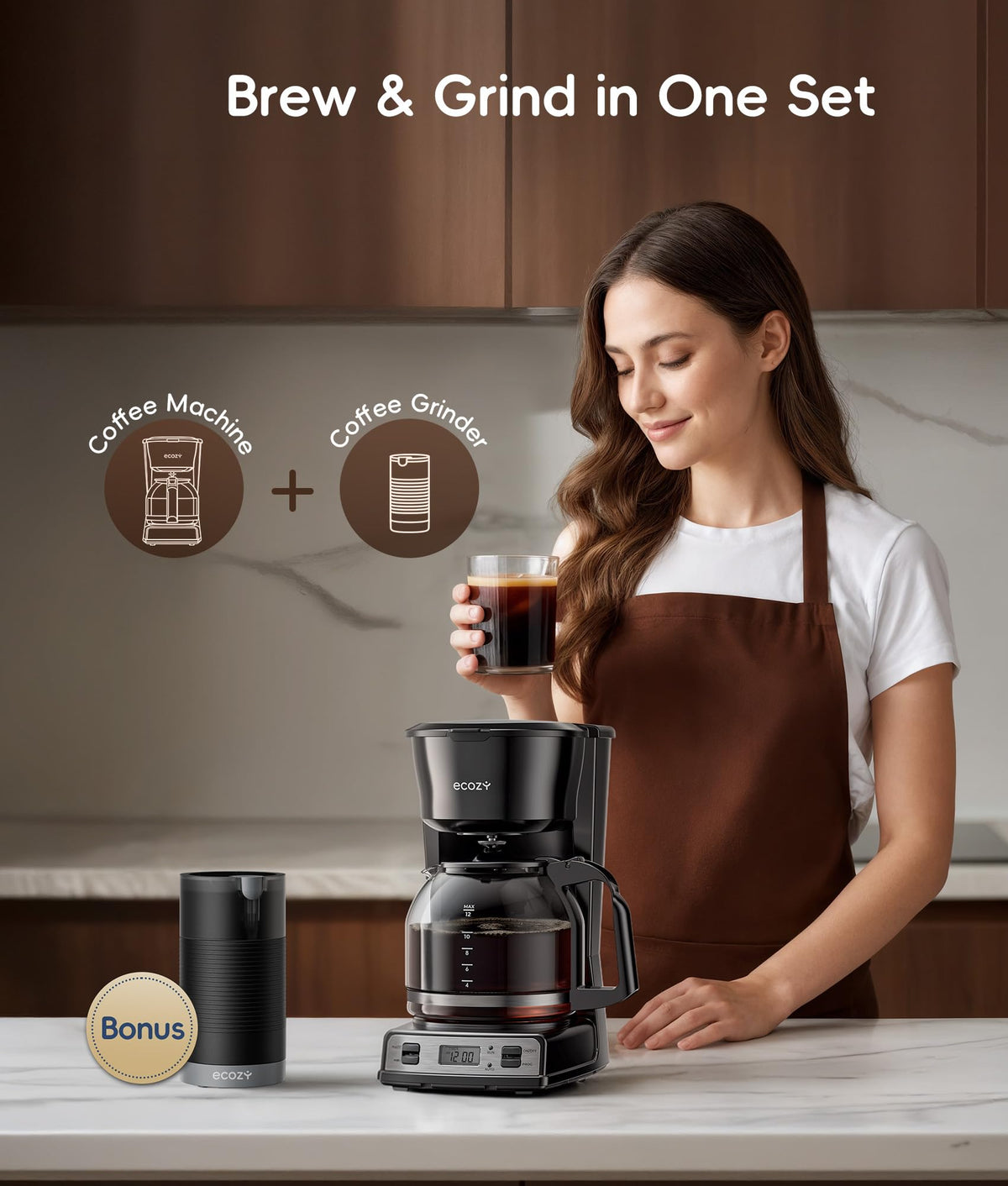 12-Cup Drip Coffee Maker with Electric Coffee Grinder E9050