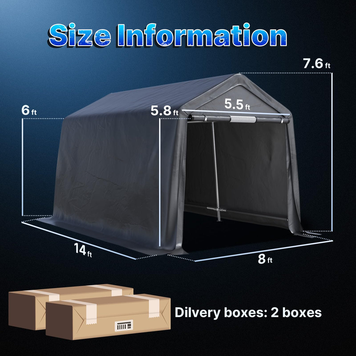 8x14 ft Steel Portable Garage Shelter with 2 Roll up Doors C308