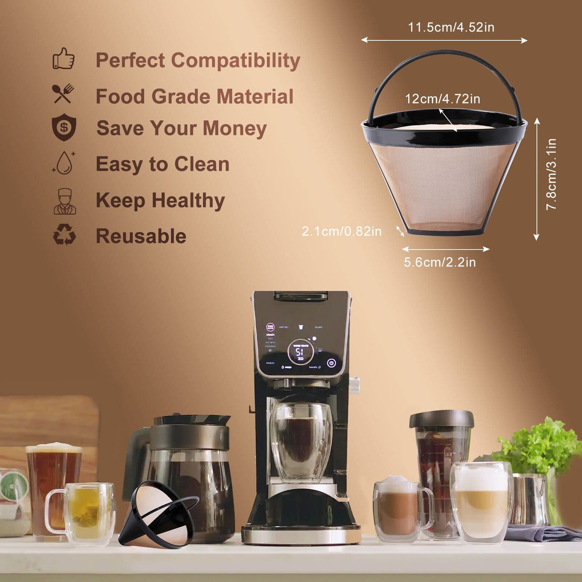 Reusable Cone Coffee Filters #4, 2-Pack 8-12 Cup P295