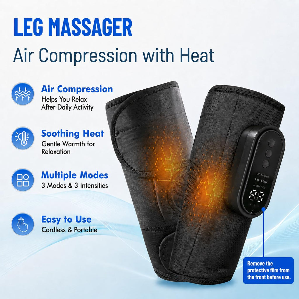 Cordless Air Compression Leg Massager with Heat, 2 Pack (Black) Y366430