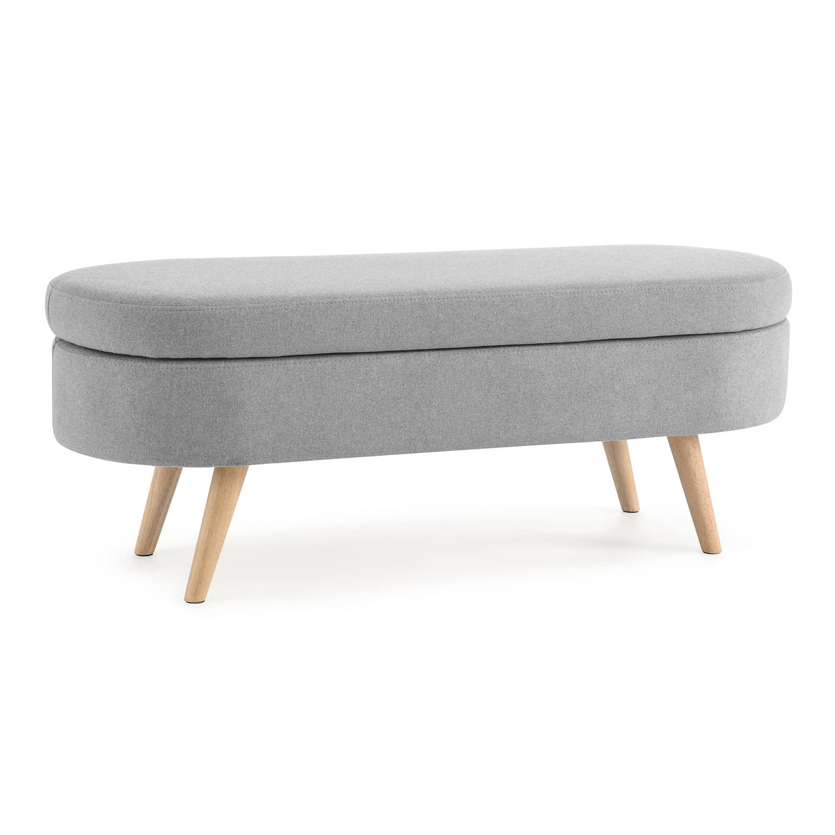 Oval Storage Bench with Linen Fabric and Rubber Wood Legs Grey U9334