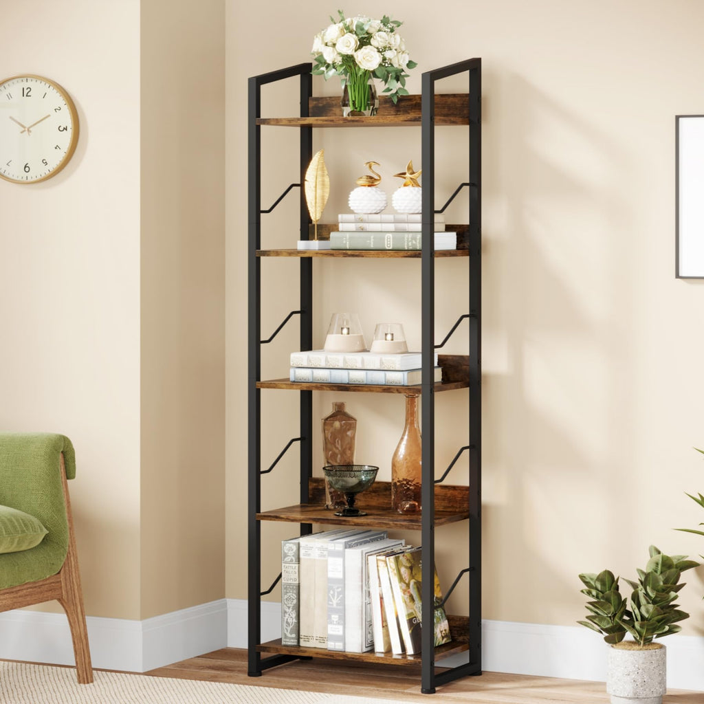 5 Tier Industrial Wood Bookshelf V46022
