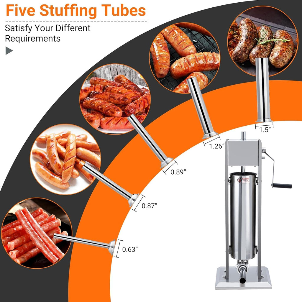 15L Sausage Stuffer with 5 Stainless Steel Tubes B6305