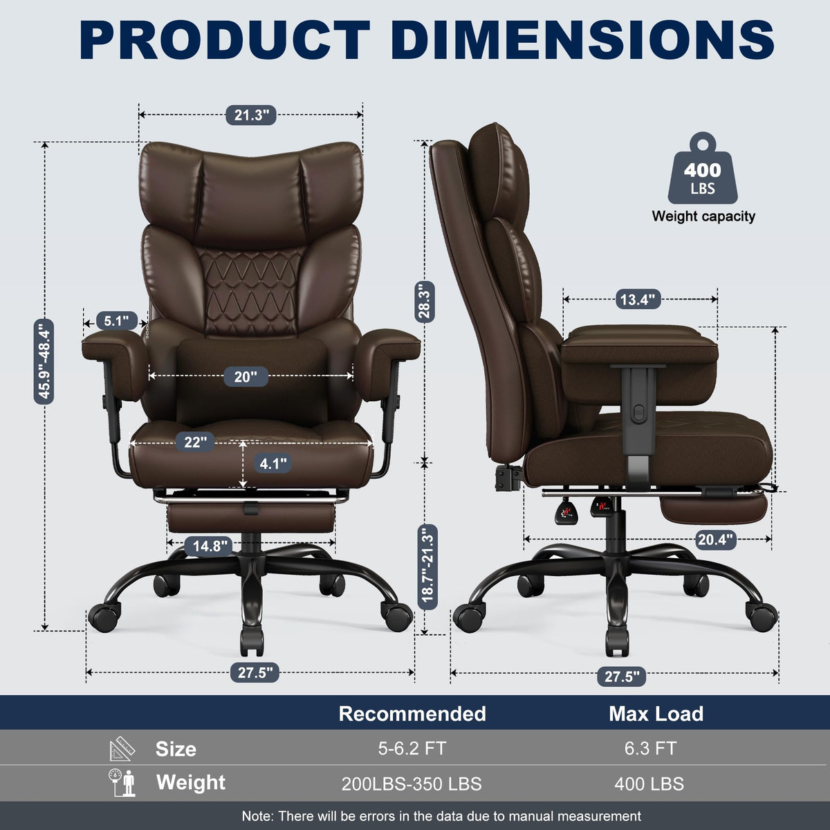 Big and Tall Faux Leather Office Chair with Footrest K226