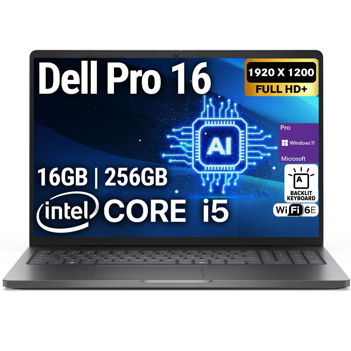 16" FHD+ Business Laptop, Intel 10 Core i5-120U, 16GB DDR5 RAM, 256GB SSD H3889