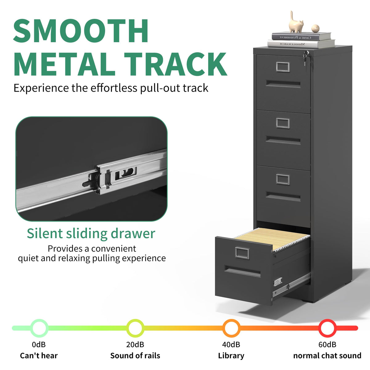 Black 4 Drawer Steel File Cabinet with Lock H6586