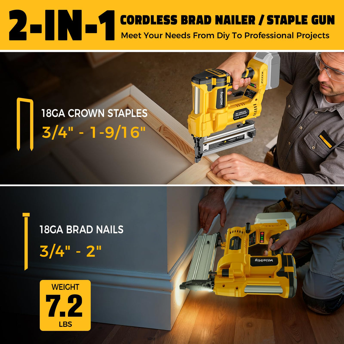 Cordless 2Inch Brad Nailer, 2-in-1 Staple Gun, 18 Gauge Battery Powered B301895