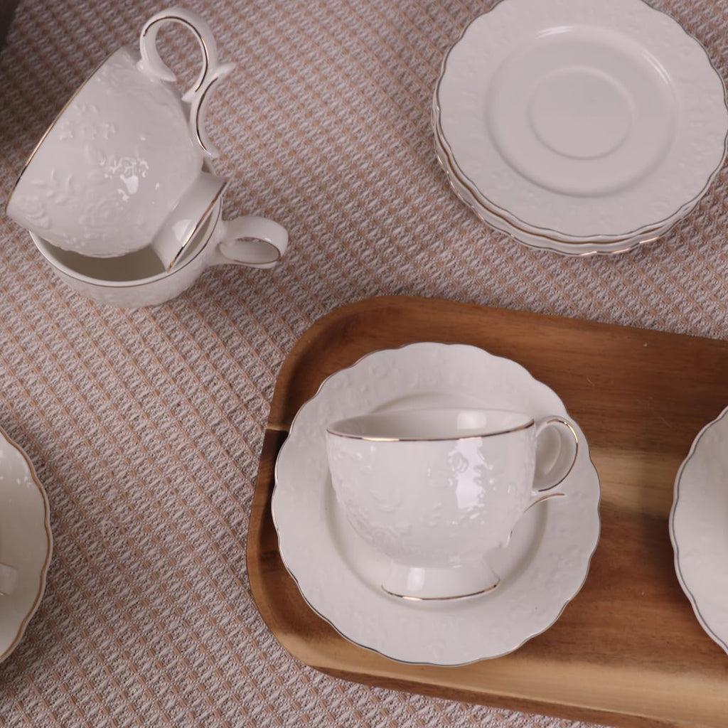 12 Pieces Porcelain Tea Cups and Saucers Set of 6 V588336