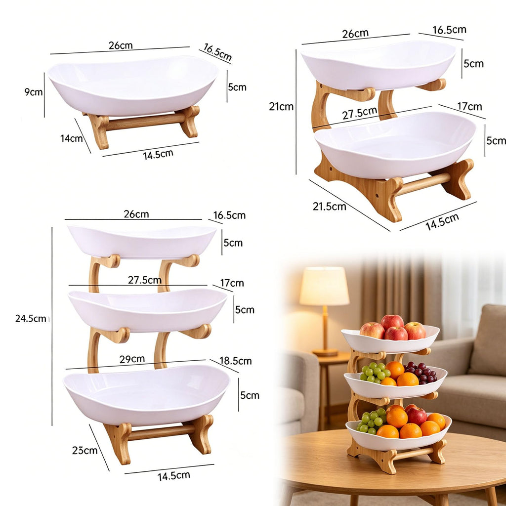 3 Tier Oval Fruit Basket with Bamboo Stand A65148
