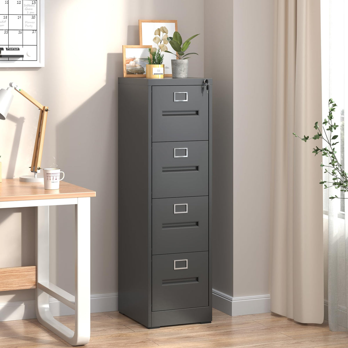 Black 4 Drawer Steel File Cabinet with Lock H6586