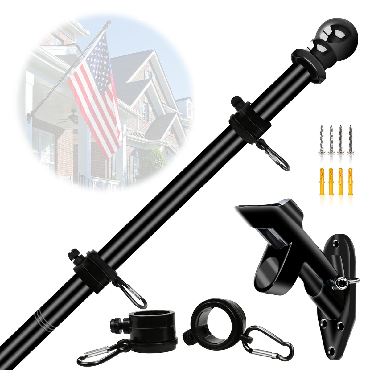5FT Stainless Steel Wall Mounted Flag Pole Kit with Holder H803
