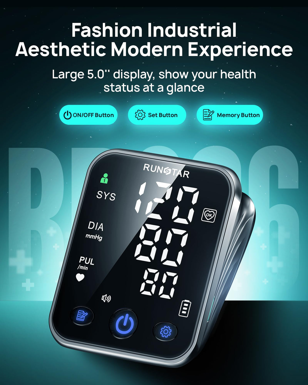 Smart Blood Pressure Monitor Upper Arm BP Cuff 5.0'' LED Display X633561