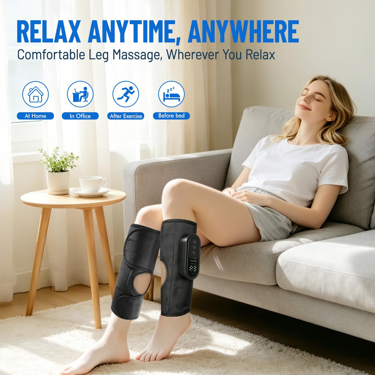 Cordless Air Compression Leg Massager with Heat, 2 Pack (Black) Y366430