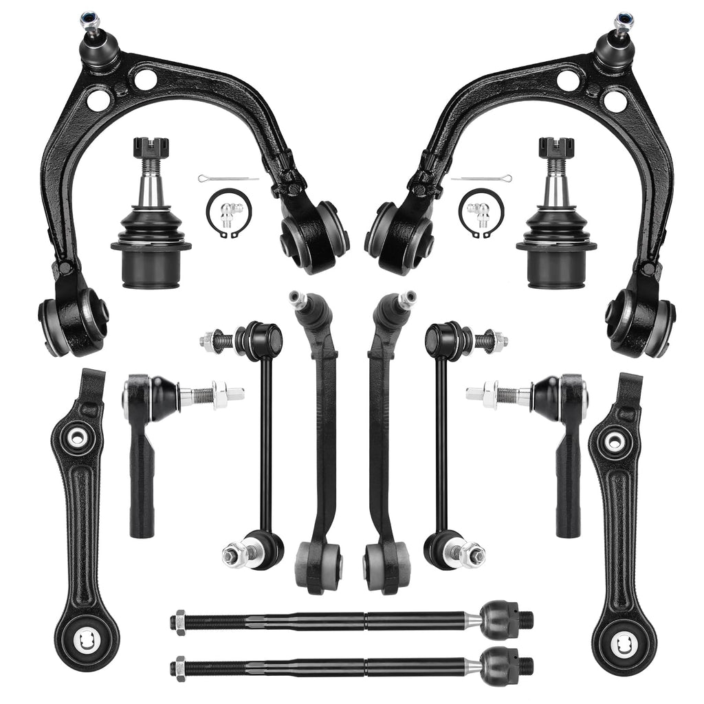 Upper and Lower Control Arms Suspension Kit with Ball Joints Tie Rod End 14pcs Y6546