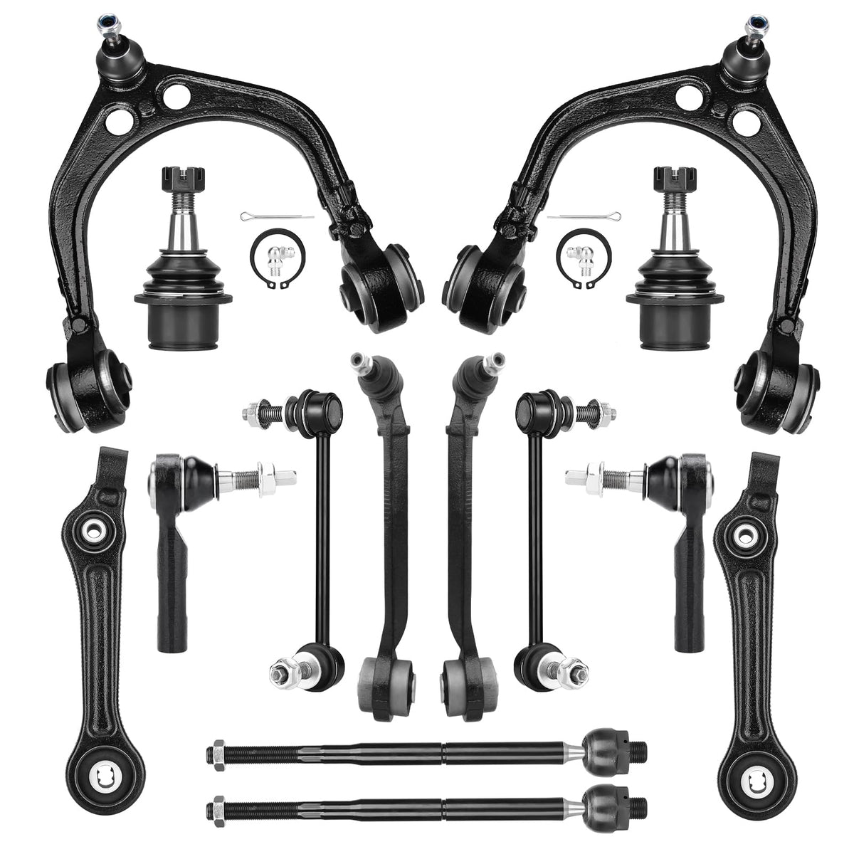 Upper and Lower Control Arms Suspension Kit with Ball Joints Tie Rod End 14pcs Y6546