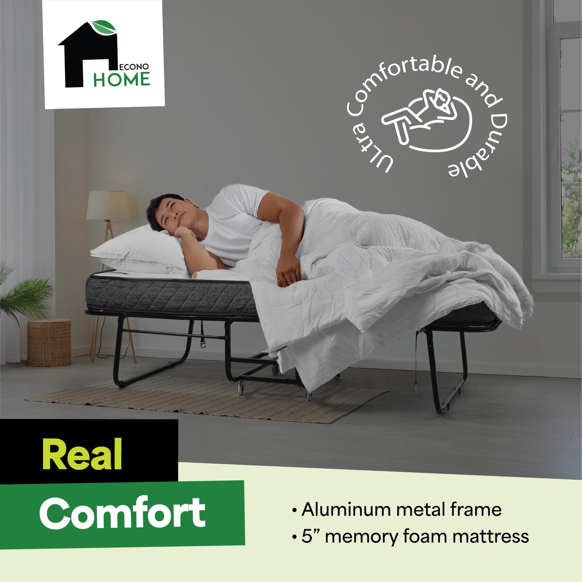 Folding Bed with Mattress Twin Size 5-inch Memory Foam U641729
