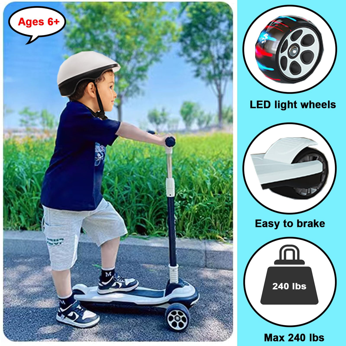 5 Adjustable Height Foldable Kick Scooter with 3 LED Light Wheels D718973
