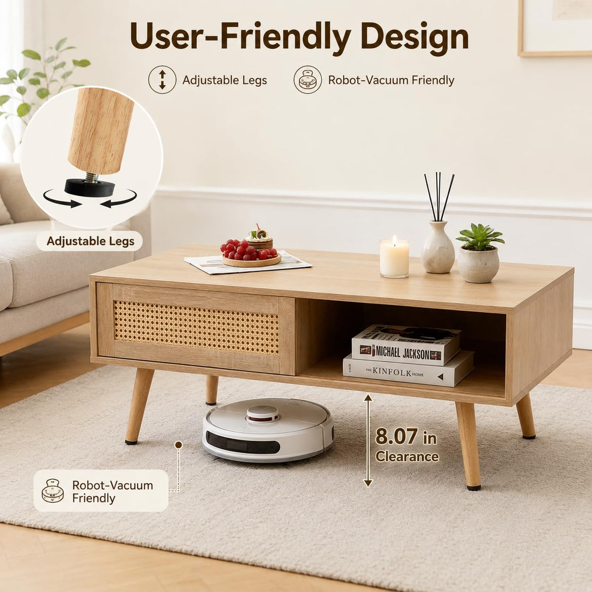 Rattan Coffee Table with Sliding Door Storage R25722