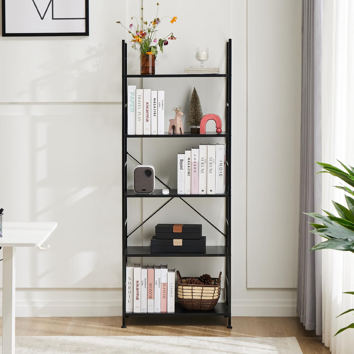 5 Tiers Freestanding Tall Bookshelf K1413