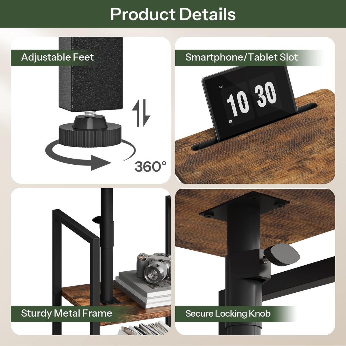360° Swivel 3-Tier Side Table with Storage P659