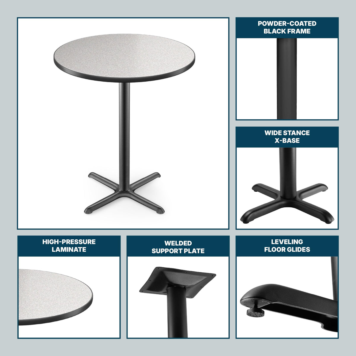 Round 36 in Diameter 42 in Bar Height Black Frame Gray Laminate Cafe Table Q66883