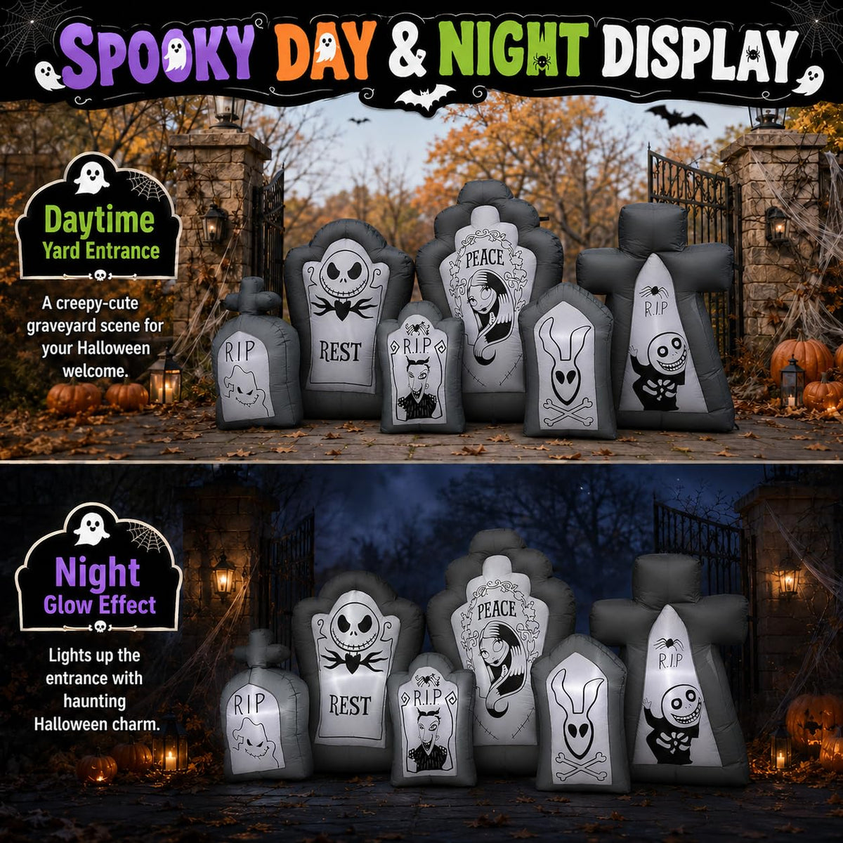 6.9FT Inflatable Tombstone Set with Built-in LED Lights F2752