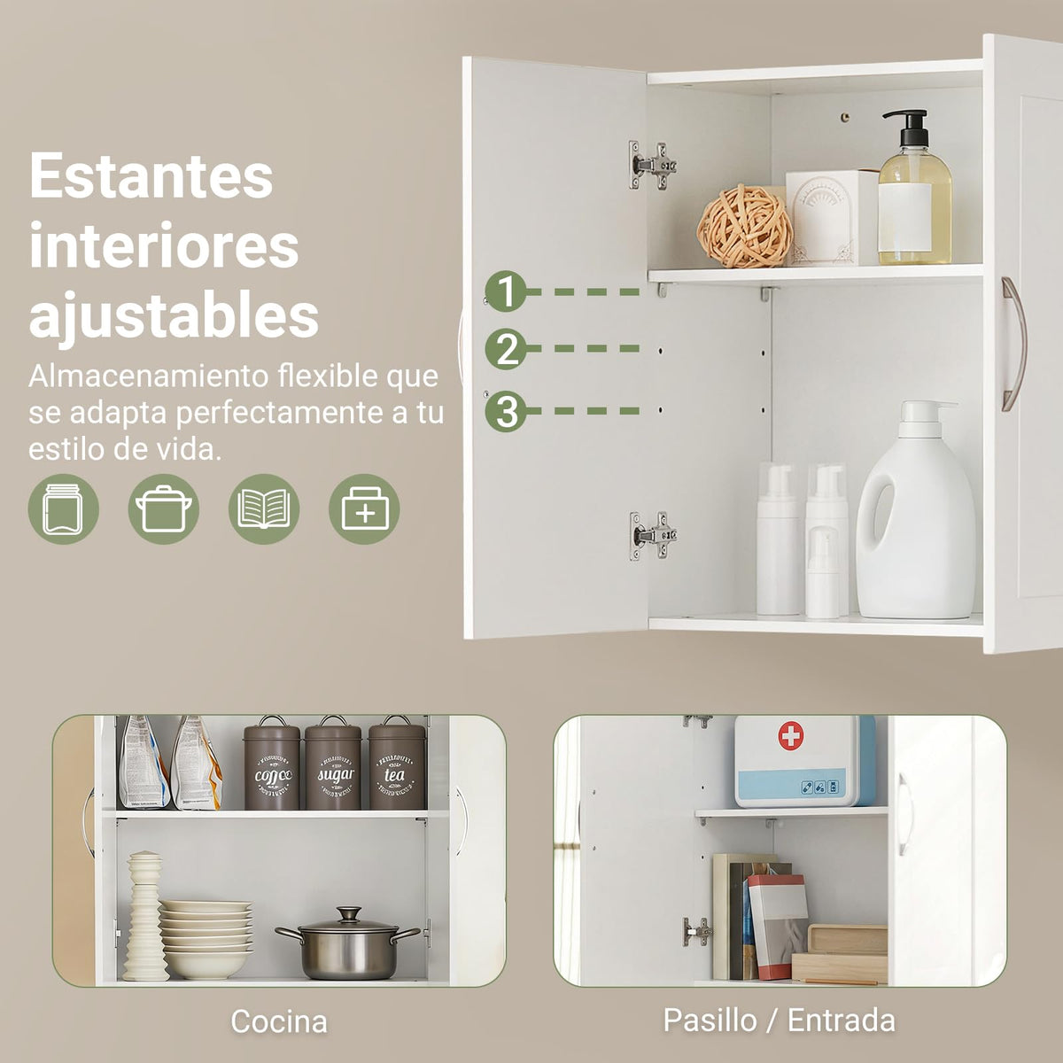 White Wall Storage Cabinet with Adjustable Shelf A177