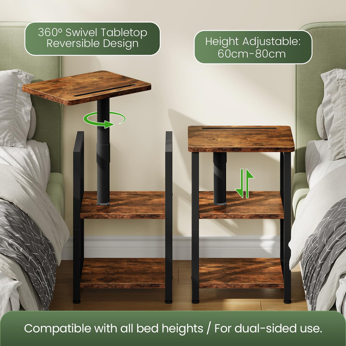 360° Swivel 3-Tier Side Table with Storage P659