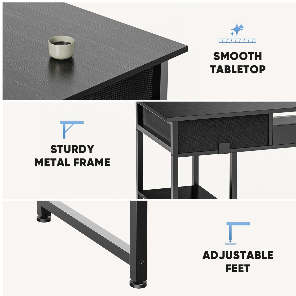 48-Inch Computer Desk with Drawers and Hook J6095
