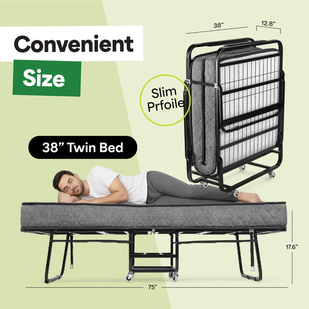 Folding Bed with Mattress Twin Size 5-inch Memory Foam U641729