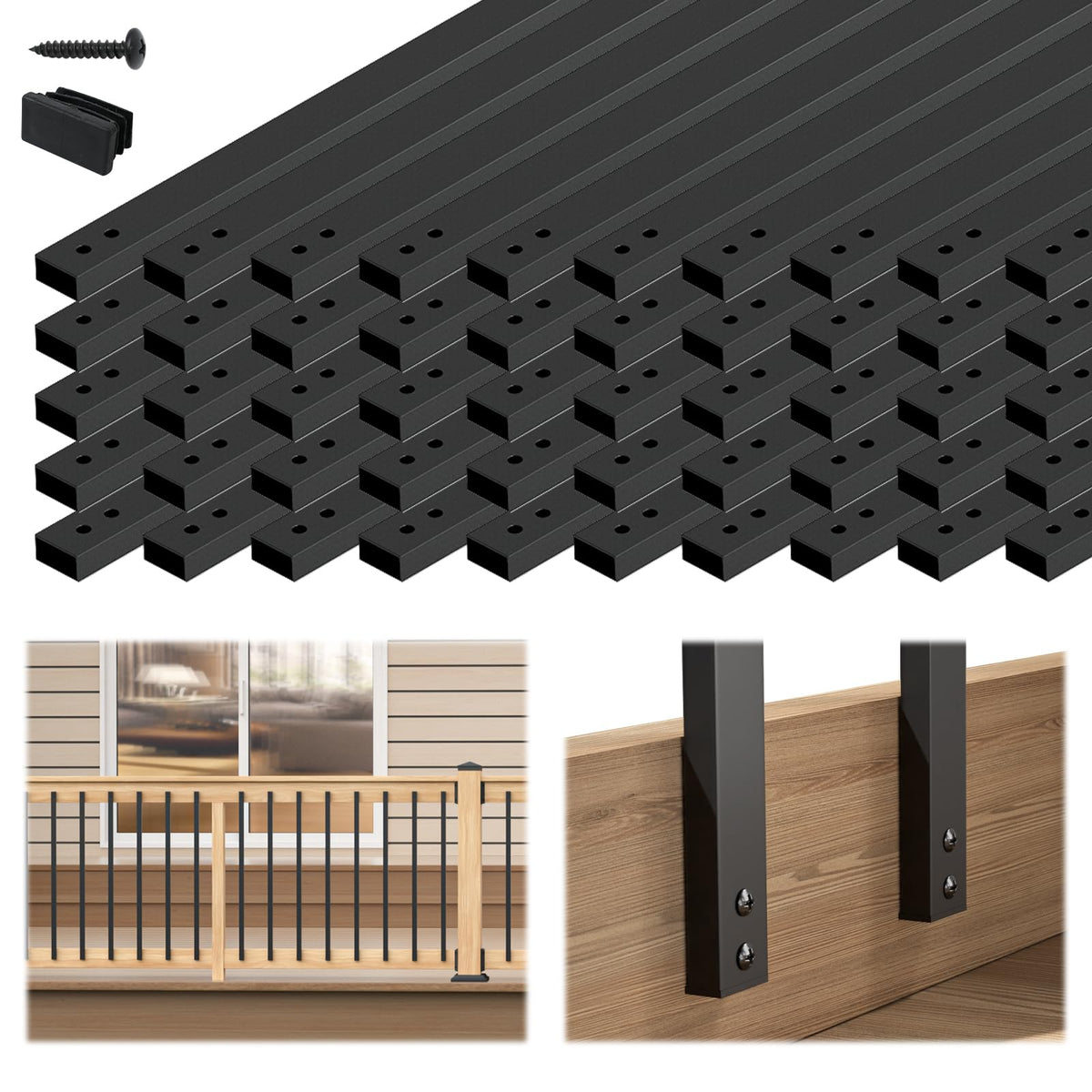 50Pack 32" Black Aluminum Rectangular Deck Balusters H353404