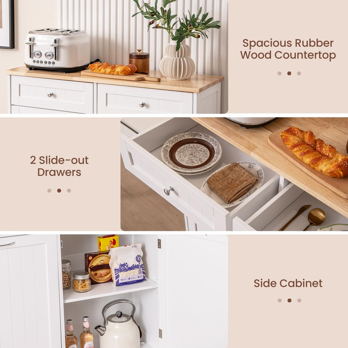 White Wooden Tilt Out Trash Bin Cabinet with Drawers B916586