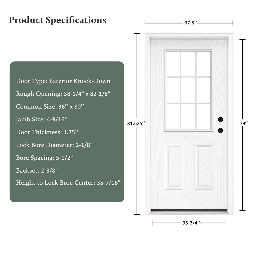 Fiberglass Exterior Door with Brickmould, 36'' x 80'' Front Entry Door D1252