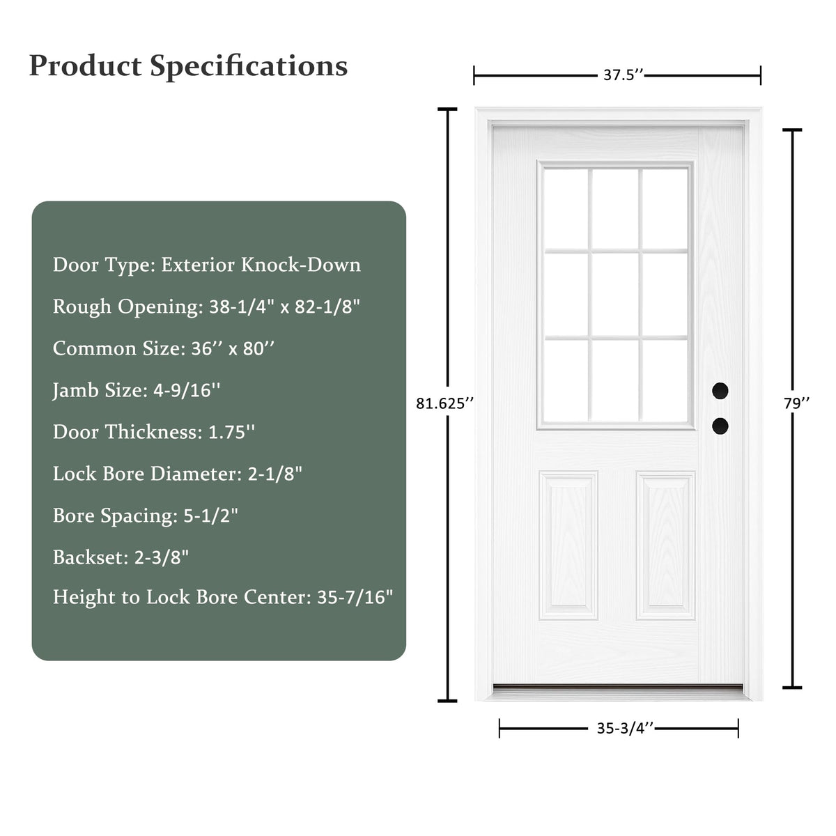 Fiberglass Exterior Door with Brickmould, 36'' x 80'' Front Entry Door D1252