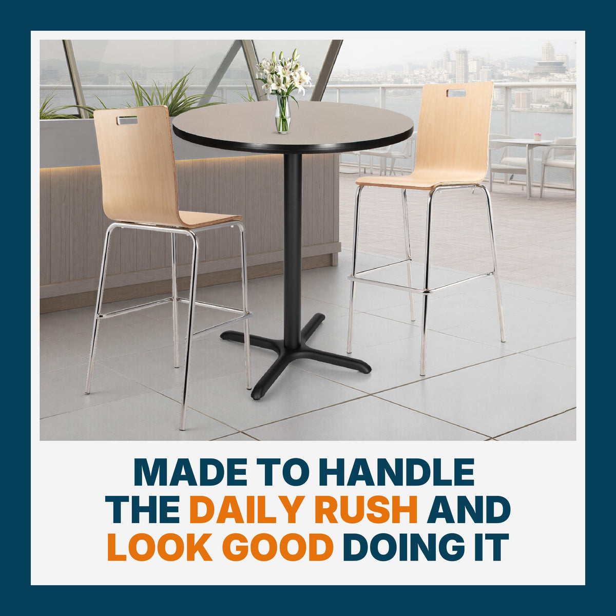 Round 36 in Diameter 42 in Bar Height Black Frame Gray Laminate Cafe Table Q66883