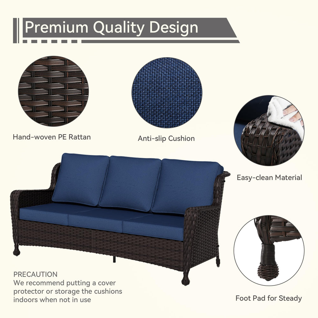 3-Seater Wicker Sofa with Removable Cushions E495