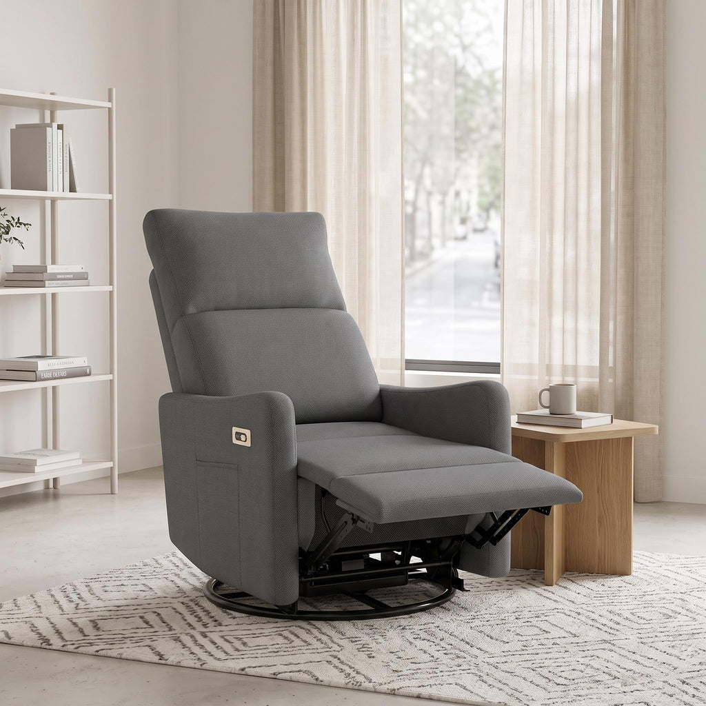29" Electric Power Swivel Rocking Recliner Chair Dark Gray D69891