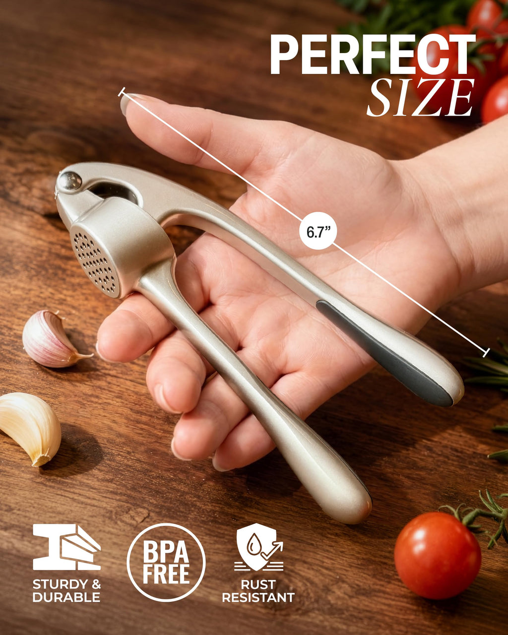 Garlic Press Set with Silicone Peeler & Brush F1550