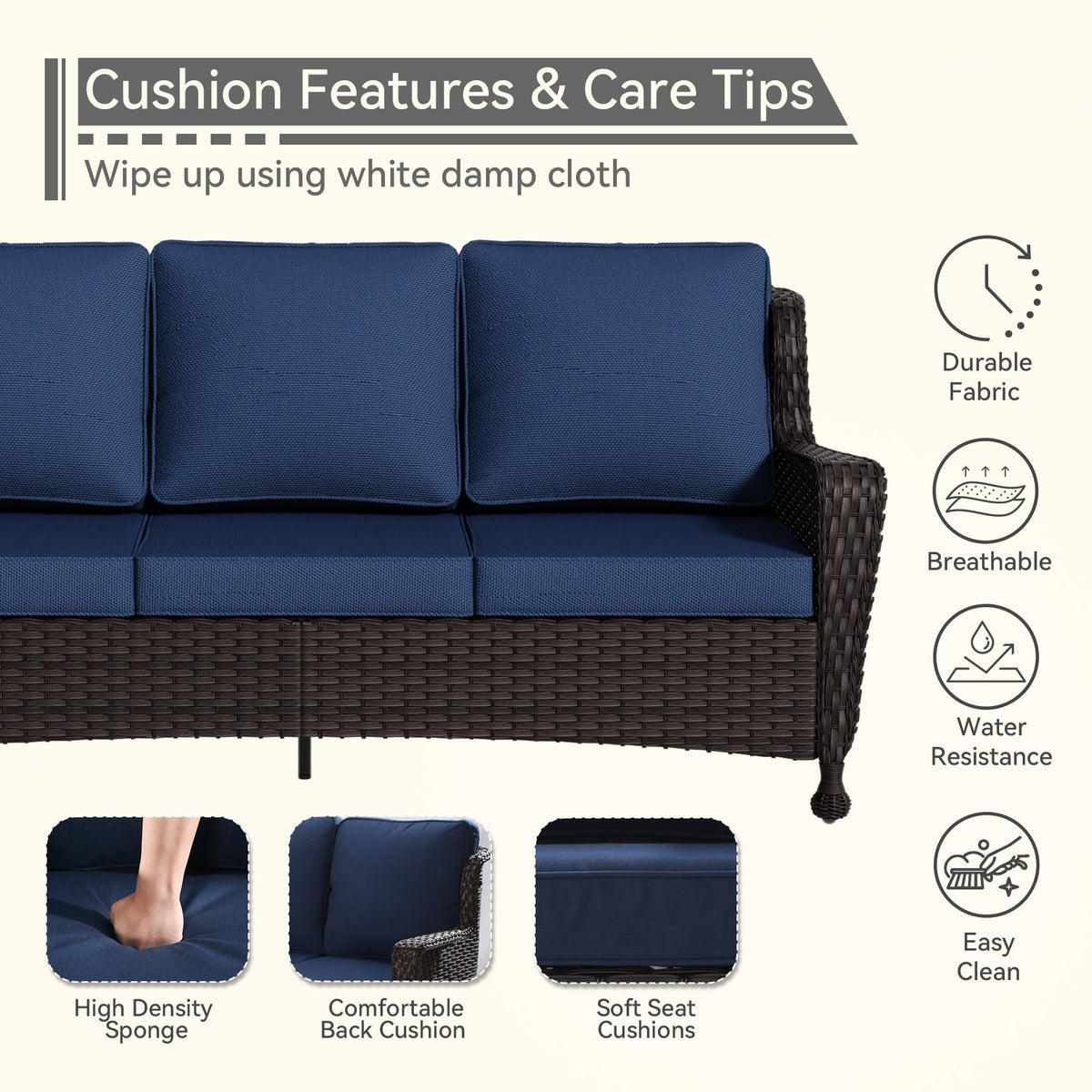 3-Seater Wicker Sofa with Removable Cushions E495