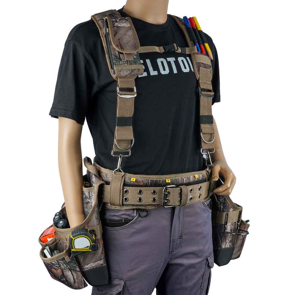 Camo Tool Belt with Suspenders Heavy Duty Carpenter Rig N7941