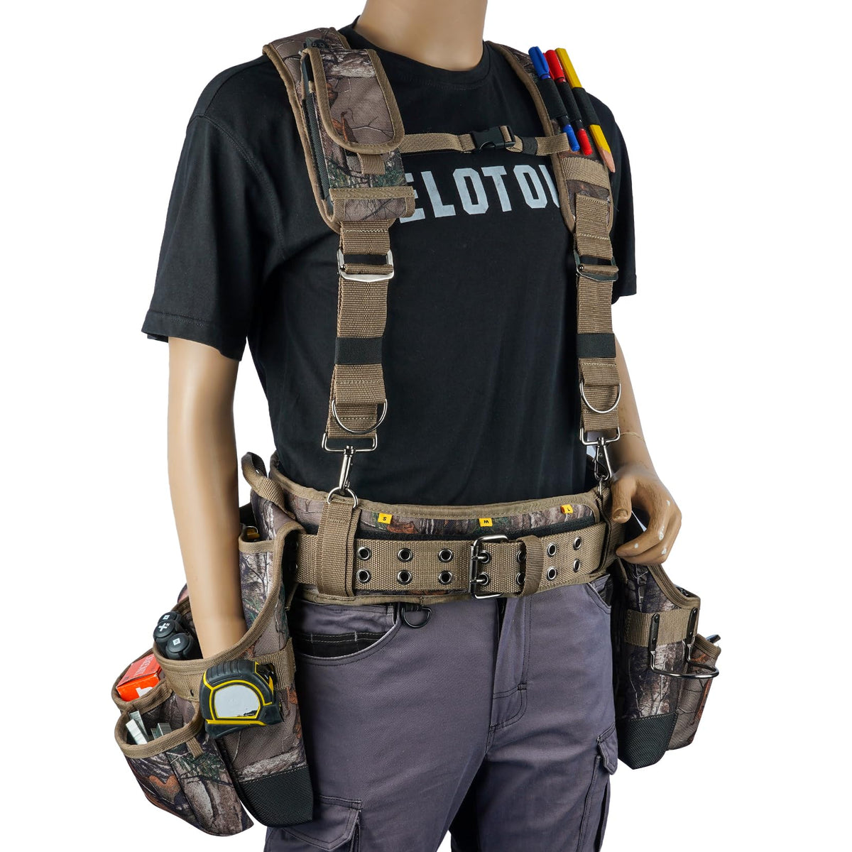Camo Tool Belt with Suspenders Heavy Duty Carpenter Rig N7941