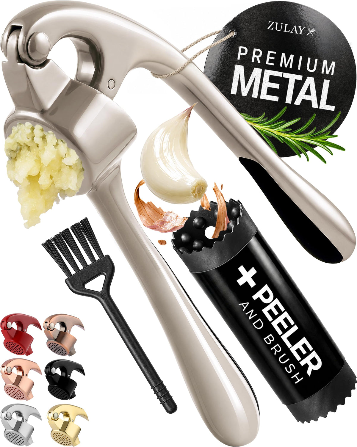 Garlic Press Set with Silicone Peeler & Brush F1550