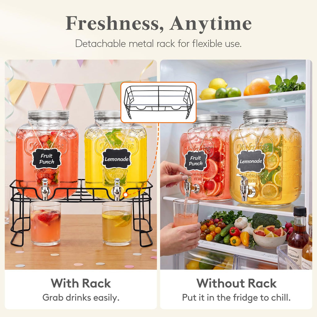 1.6 Gallon Glass Drink Dispenser with Stand & Fruit Infuser 2 Pcs D9935