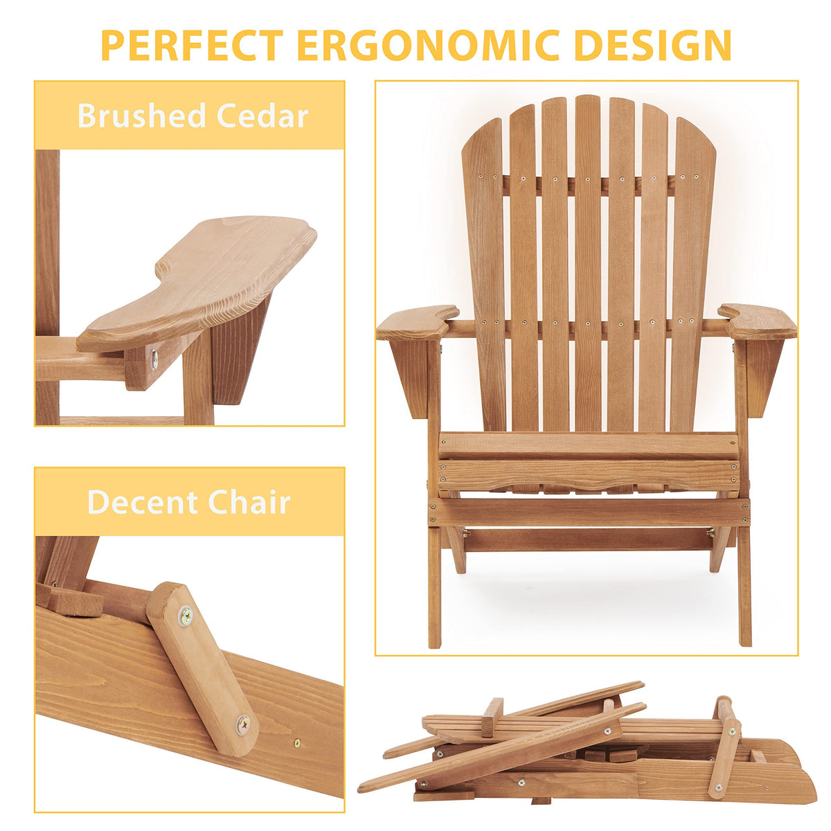 Folding Adirondack Chair Set of 2 Solid Cedar Wood T356930